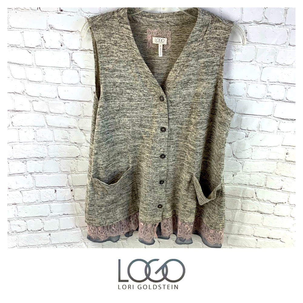 LOGO Lori Goldstein Lace Sweater Vest